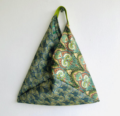 Bento origami bag , triangle tote shoulder bag , beautiful fabric eco friendly bag | Green details of art nouveau - Jiakuma