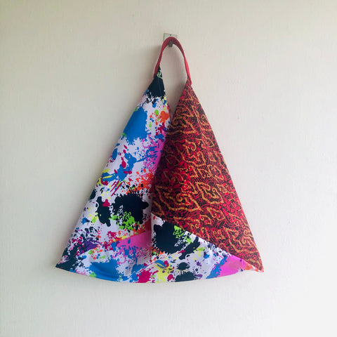 Cool colorful tote bag , bento origami bag , summer eco shoulder bag | Contemporary batik color explosion