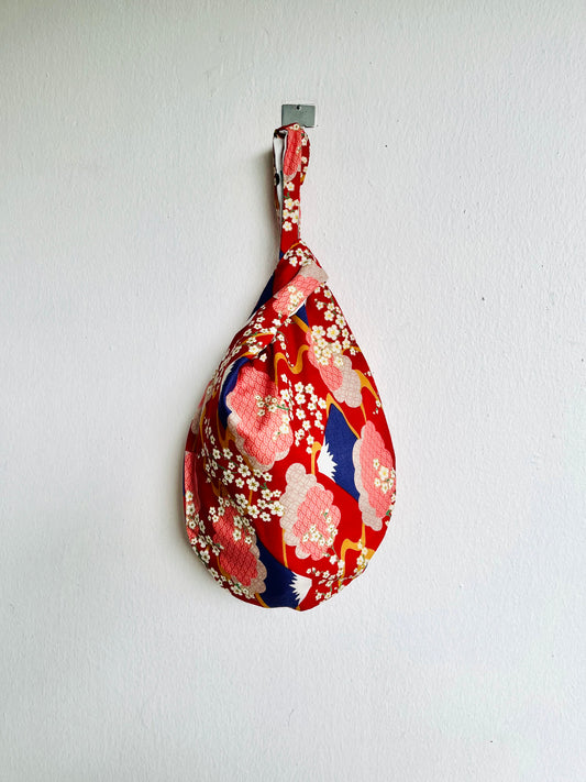 Origami knot bag , Japanese inspired knot bag , fabric handmade bag , reversible small colorful bag | Blooming at Mt Fuji - Jiakuma