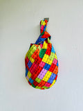 Colorful Japanese inspired knot bag , origami wrist reversible fabric bag , small weekend bag | Leggo