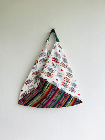 Origami bento bag , tote fabric bag , Japanese inspired triangle bag , eco friendly shoulder bag | Mixing up the cards
