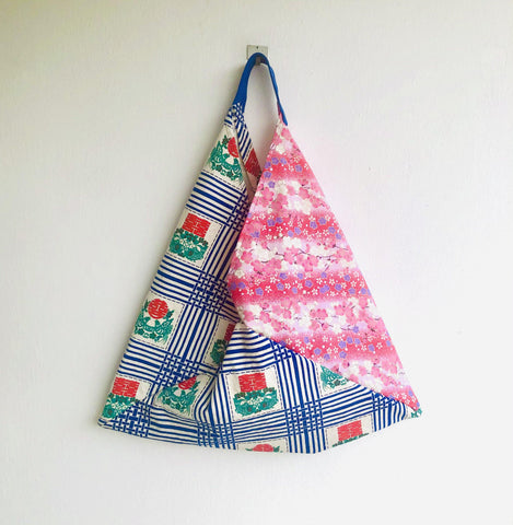 Shoulder bento bag , origami tote bag , handmade cool silkscreen print bag | Double happiness underneath the blossom tree - Jiakuma