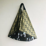 Shoulder origami bag , tote Japanese inspired bag | Gold waves in the ocean at night in Japan - Jiakuma