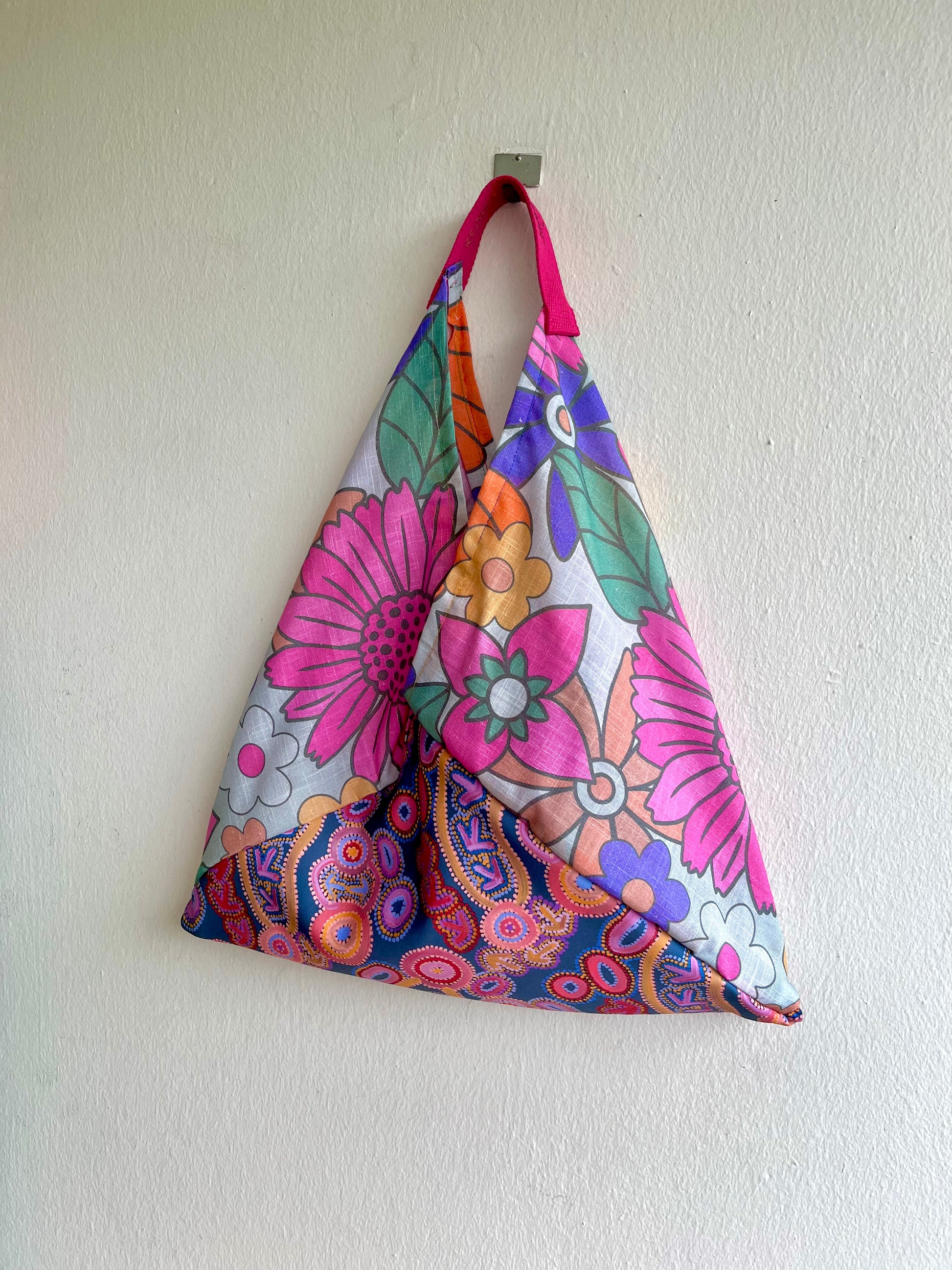 Origami bento bag , colorful fabric shoulder tote bag , Japanese inspired bag, handmade gift idea | Flowers in the aboriginal fields 🌸 - Jiakuma