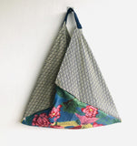 Origami bento bag , tote shoulder bag , triangle handmade silkscreen print fabric bag | Koi fish swimming in a river in Japan - Jiakuma