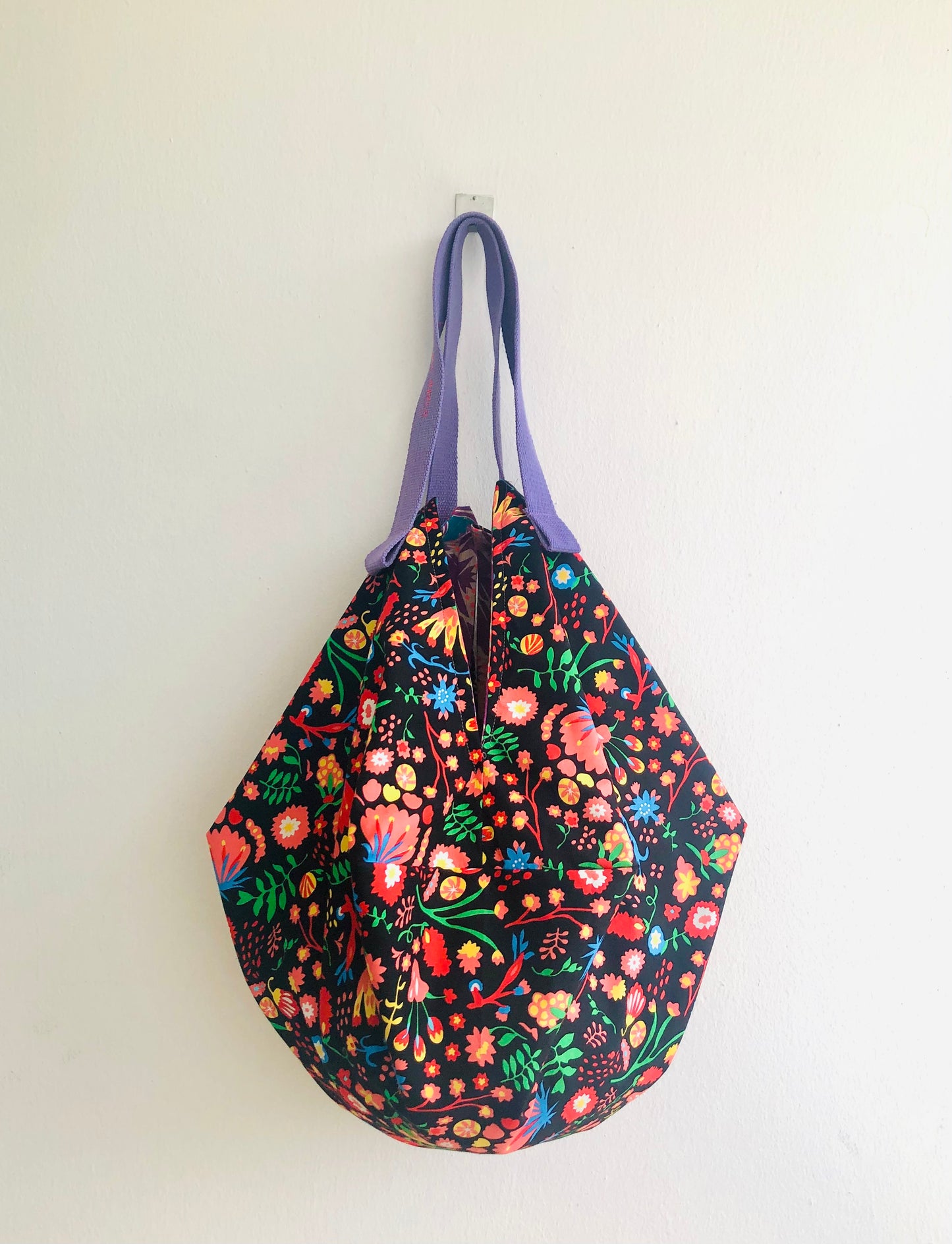 Colorful eco friendly shoulder bag , origami reversible sac bag | Garden life