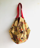 Shoulder sac origami , beautiful Japanese fabric bag , reversible eco friendly sac bag | red & golden garden - Jiakuma