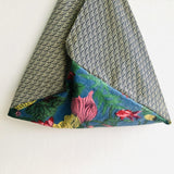 Origami bento bag , tote shoulder bag , triangle handmade silkscreen print fabric bag | Koi fish swimming in a river in Japan - Jiakuma