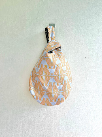 Knot origami bag , reversible small wrist bag , Japanese inspired bag | Elegant leopards