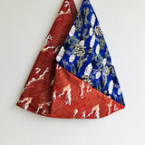 Origami shoulder bag , tote bento bag , colorful cool fabric bag | Red and blue lucky dragon - Jiakuma
