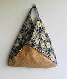 Shoulder bento bag , fabric eco friendly cork tote bag | Japanese crane  & cork with golden sparkle - Jiakuma