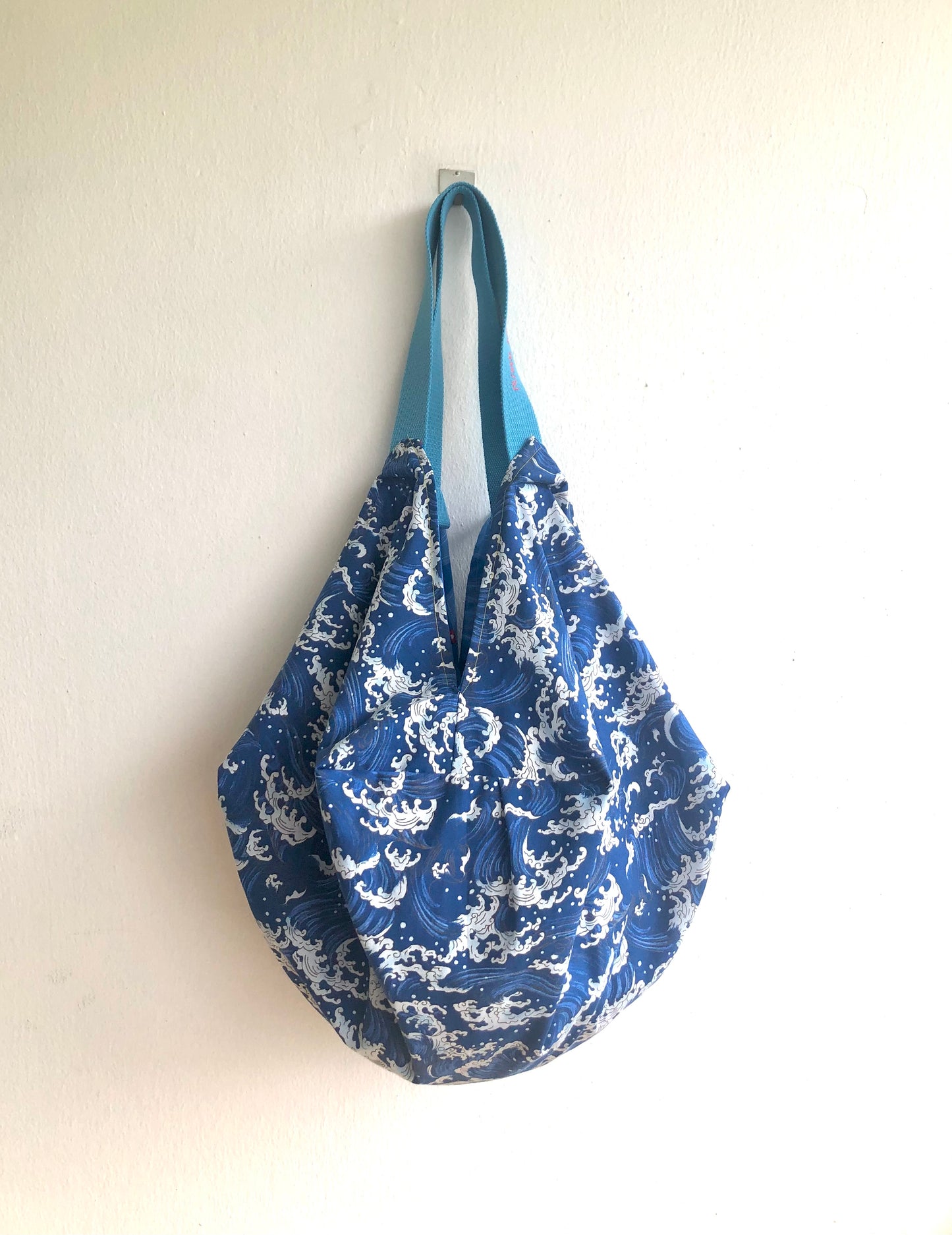 Bolso de mano origami, bolso de hombro reversible, bolso ecológico de inspiración japonesa | Amo mis jeans y las olas del mar