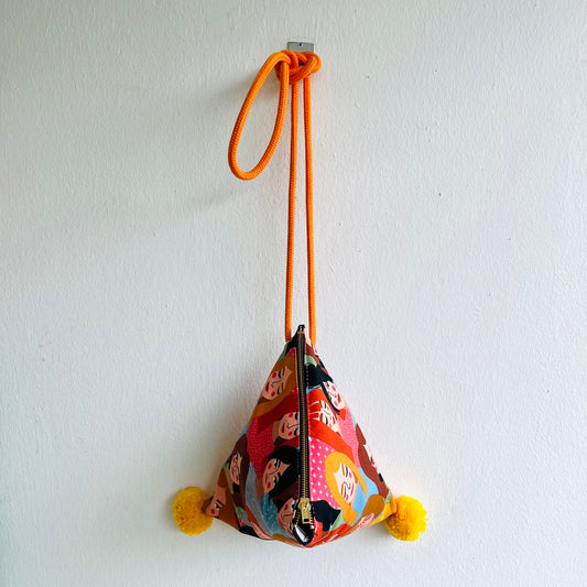 Origami dumpling bag, triangle pom pom bag , colorful Japanese inspired bag | just want to go to the hairdresser - Jiakuma