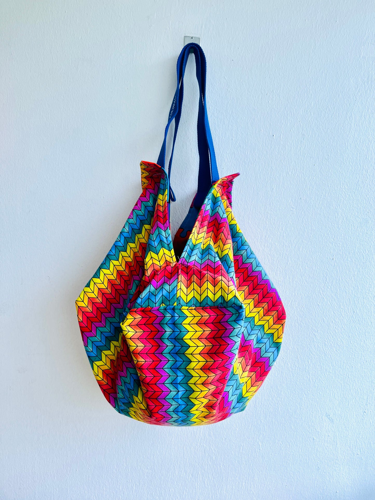 Origami sac bag , shoulder colorful fabric bag , reversible Japanese inspired eco bag | Color the world