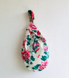 Knot Japanese inspired bag , screen  print and batik wrist fabric bag , cute small bag | Ducks spotted swimming in lake Toba
