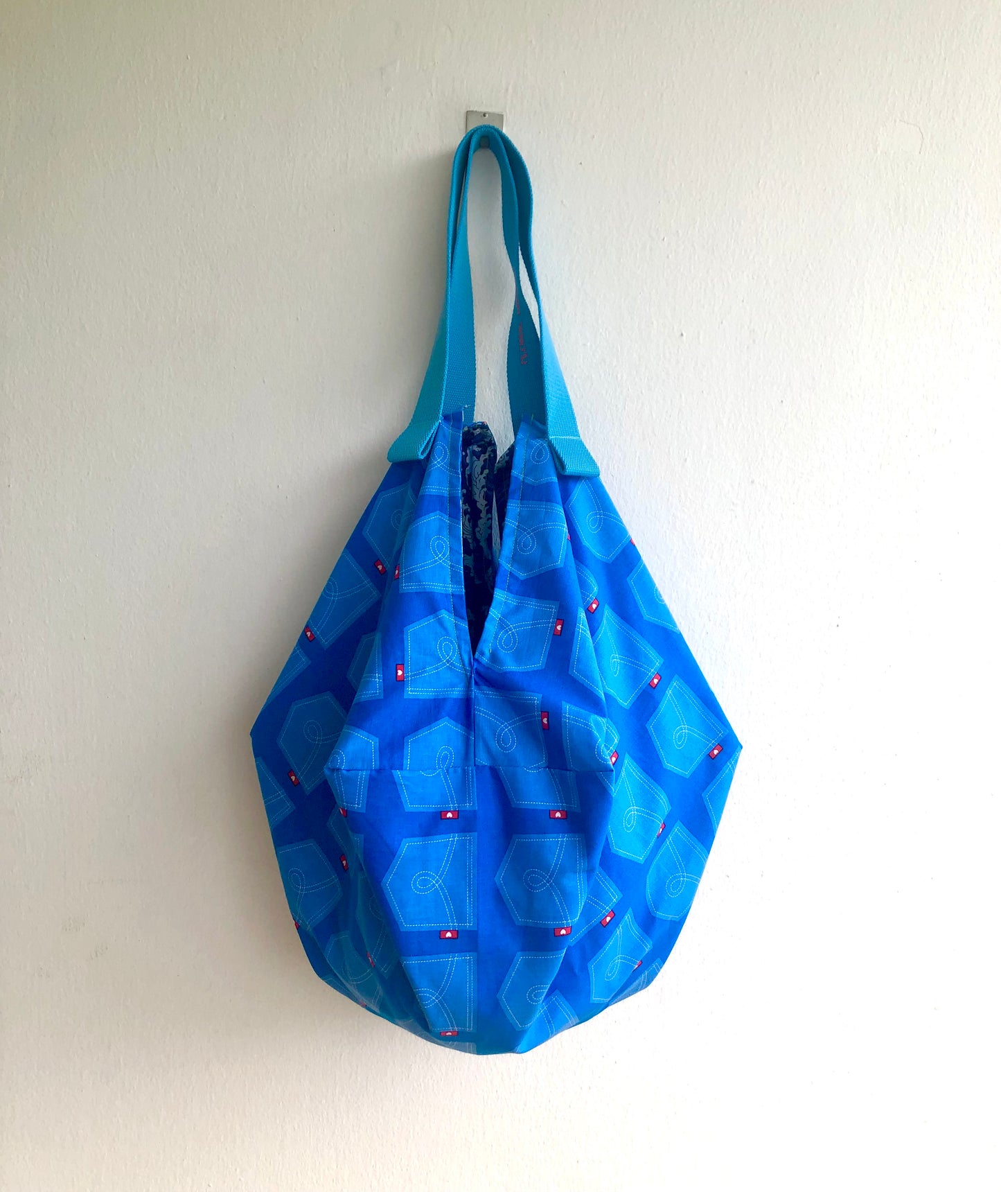 Bolso de mano origami, bolso de hombro reversible, bolso ecológico de inspiración japonesa | Amo mis jeans y las olas del mar