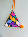 Origami dumpling colorful bag , pom pom cross body bag , eco friendly small triangle cute bag | Colores