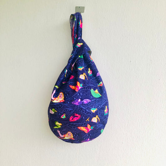 Knot Japanese inspired bag , small origami fabric bag , reversible wrist bag | Alice swimming in a pool of tears - Jiakuma