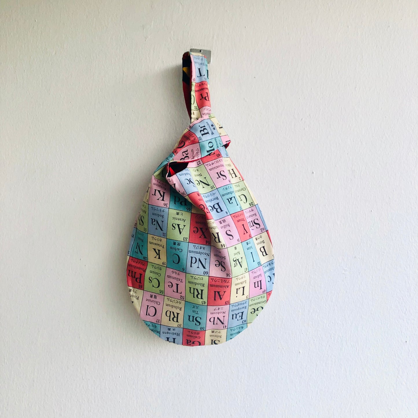 Wrist small bag , origami Japanese style knot bag , reversible fabric bag | The Periodic table