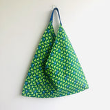 Colourful green tote bag , ooak origami bento bag , triangle fabric tote , eco friendly | Mt Fuji at spring - Jiakuma