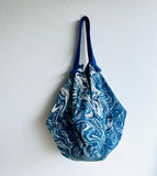 Origami sac bag , fabric reversible Japanese inspired bag , shoulder sac bag , eco friendly groceries bag | Indigo waves