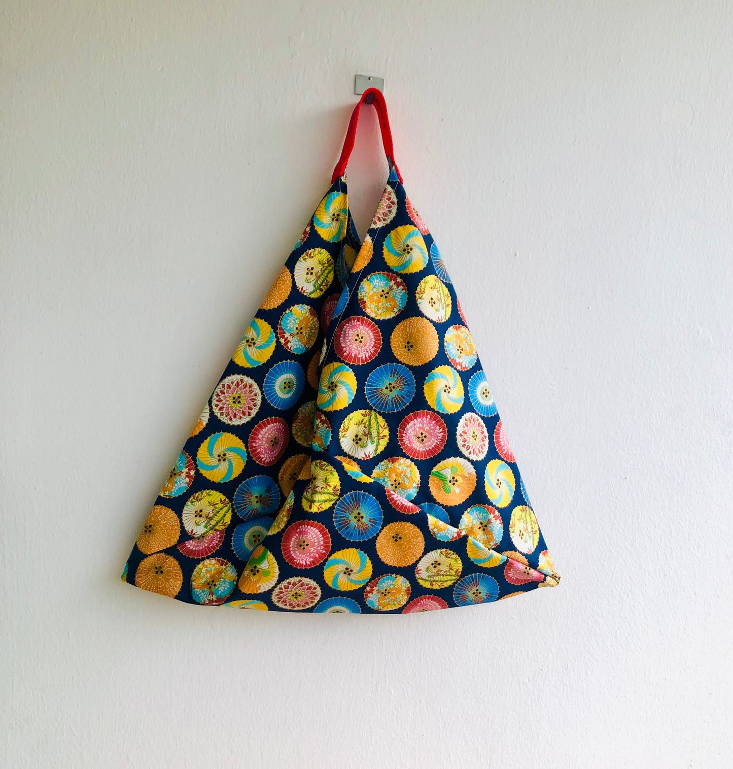 Origami bento bag , tote triangle shoulder bag , colorful fabric Japanese inspired bag | Colorful umbrellas for a rainy day