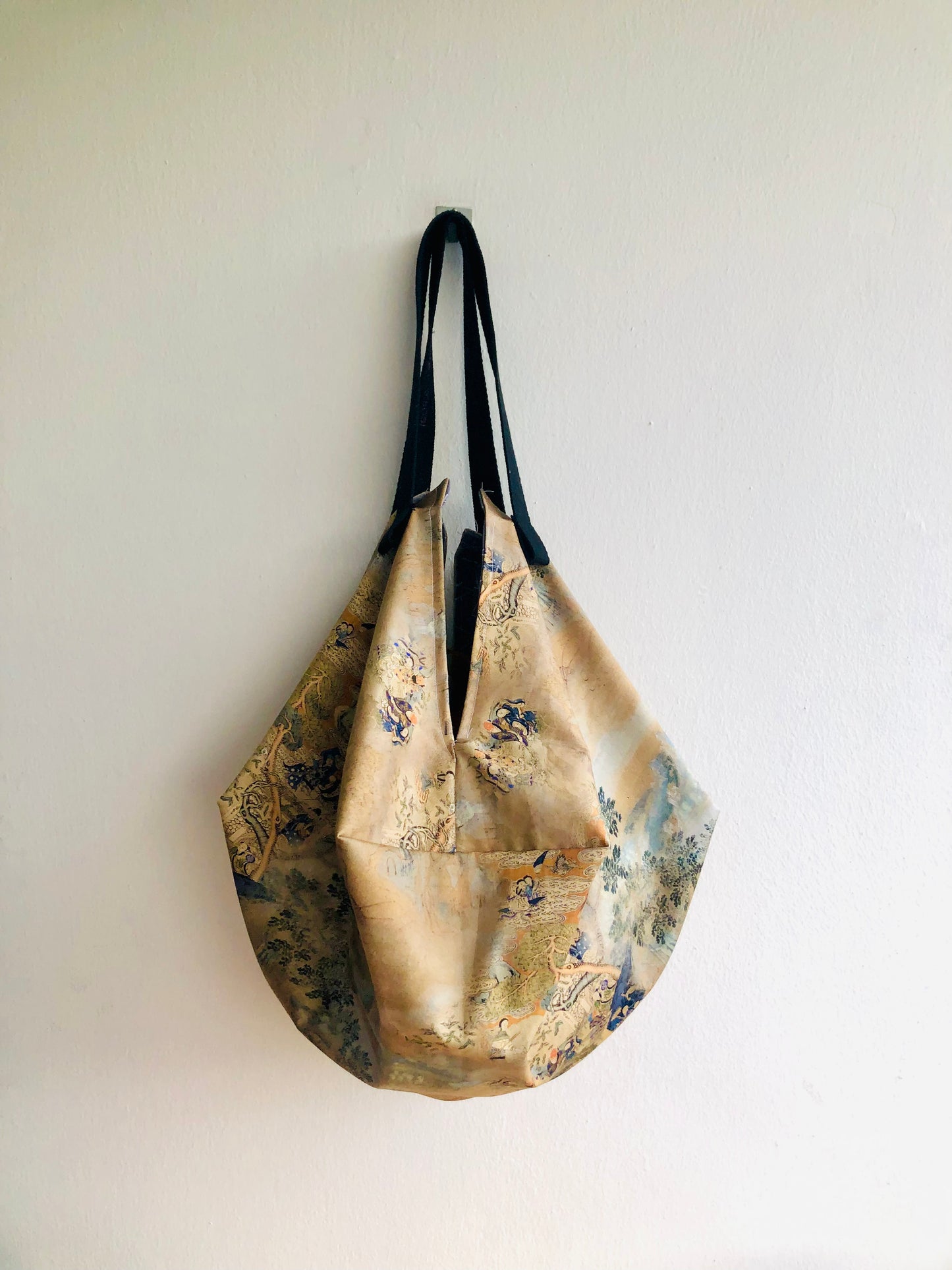 Origami sac bag , reversible fabric shoulder bag , Japanese inspired bag | A beautiful Chinese painting scene