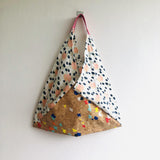 Origami bento bag , shoulder eco friendly cork bag , Japanese inspired bag | Japanese clouds over a confetti field - Jiakuma