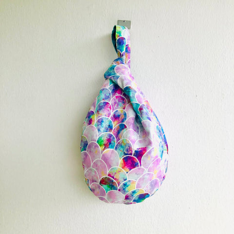 Knot fabric wrist bag , small Japanese inspired bag , reversible eco friendly weekend bag | Mermaid kingdom