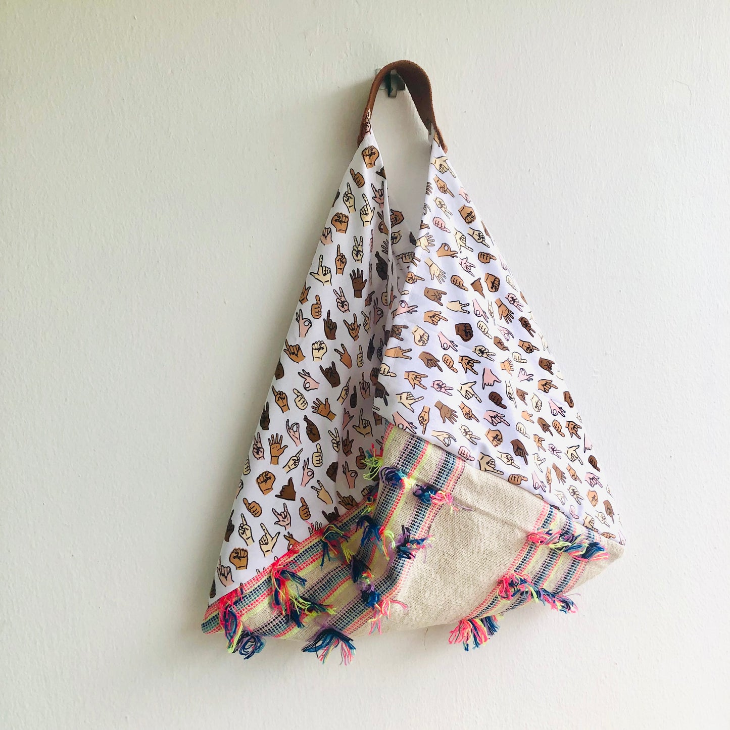 Shoulder tote bag, triangle fabric bento bag x, eco friendly boho bag | Love whoever you chose