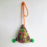 Dumpling triangle origami shoulder bag , cute pom pom eco bag, African textile | Ghana - Jiakuma