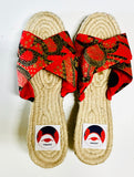 Espadrilles hand stitched shoes , espardenyes colorful sandals | Rojo y oro