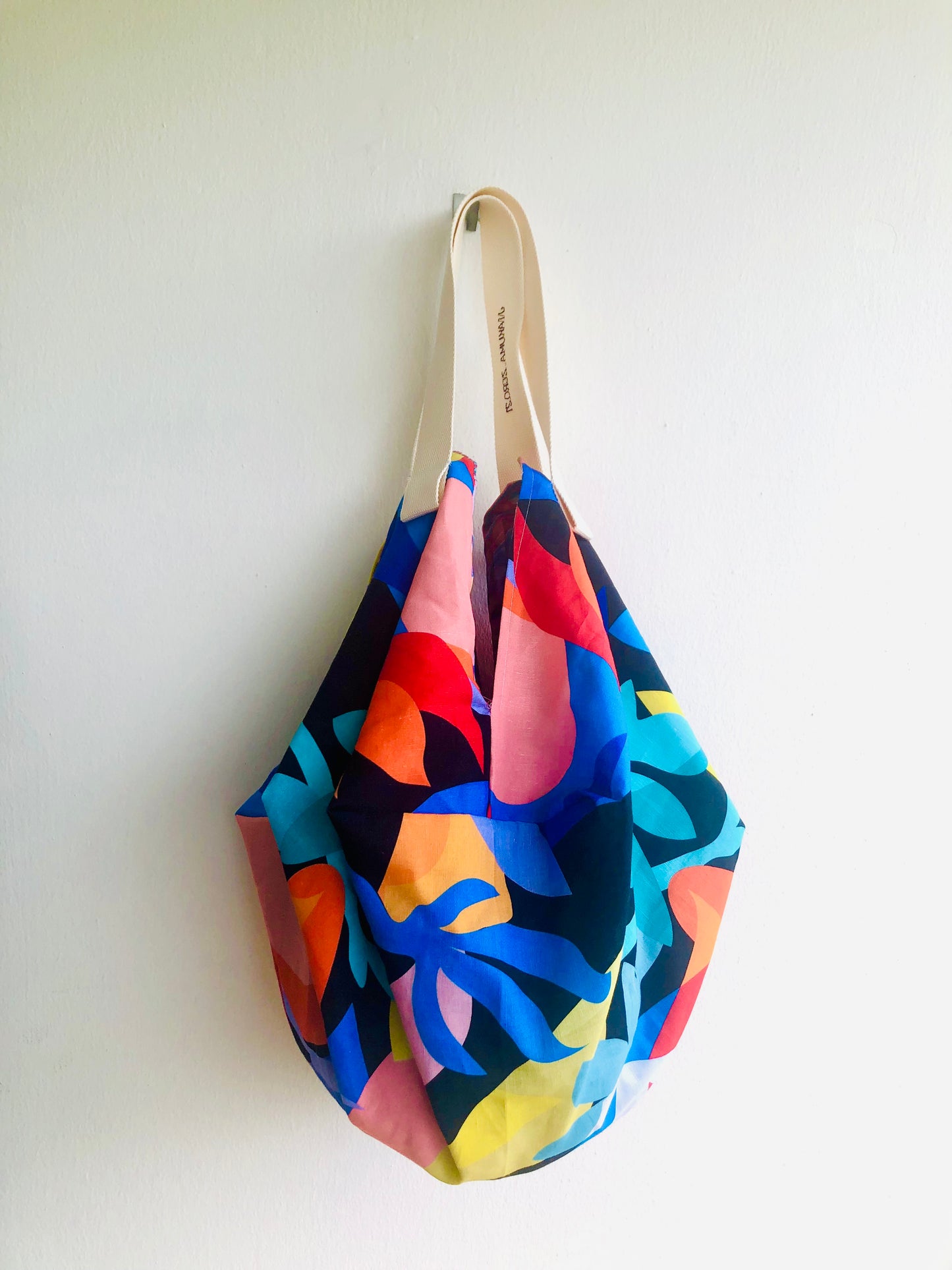 Bolso origami, bolso de hombro de tela reversible, bolso de mano colorido y único | Jardines coloridos de Nice &amp; Matisse