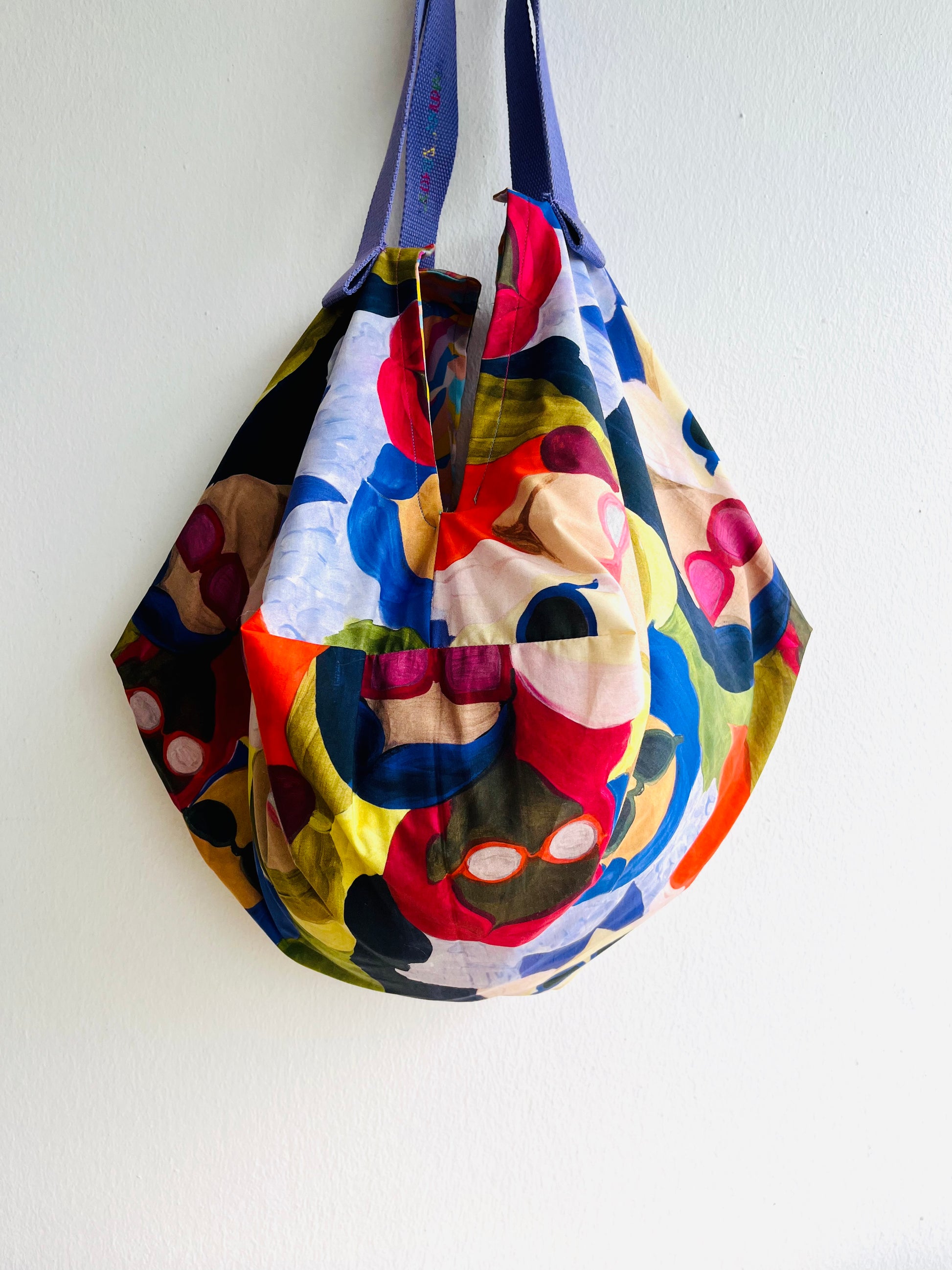 Origami sac bag , shoulder colorful Japanese inspired bag , reversible eco friendly summer bag | Mykonos island - Jiakuma
