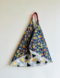 Origami bento bag , triangle fabric tote bag , Japanese inspired bag , eco friendly shoulder bag |Golden celebration at Tokyo