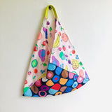 Origami shoulder bento bag , tote fabric handmade bag , colorful eco friendly bag | Buying fruits in Ibiza - Jiakuma