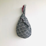 Cute Japanese inspired fabric bag , knot reversible bag , wrist bag | Japanese weaves & blossom