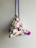 Cute pom pom bag , triangle origami cross body bag ,dumpling fabric bag | Bubble tea & pom poms - Jiakuma