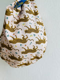 Origami knot bag , reversible Japanese inspired wrist bag , colorful eco friendly small bag | Is it a tiger or a leopard?