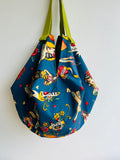 Origami sac bag , reversible fabric bag , Japanese inspired bag , colorful fun eco friendly shoulder bag | All or nothing