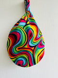 Origami knot bag , reversible fabric bag , wrist Japanese inspired bag , colorful weekend bag | Wuha!