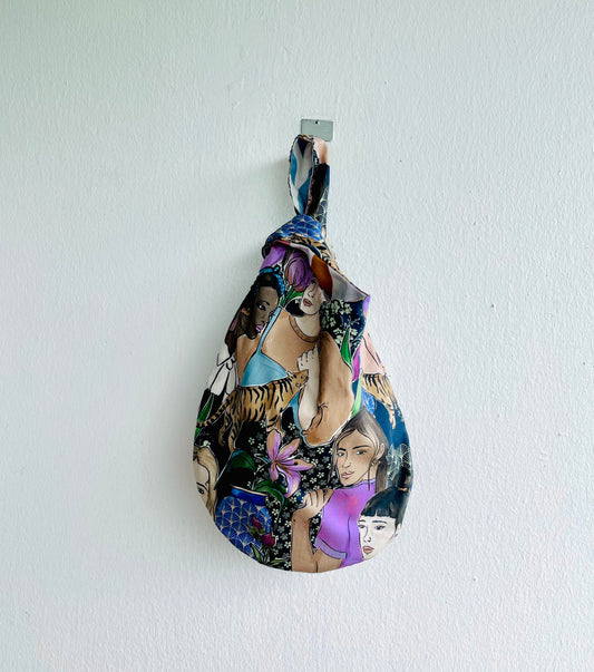 Origami reversible knot bag , small wrist Japanese inspired bag , cool fabric eco bag | Island of Bali - Jiakuma