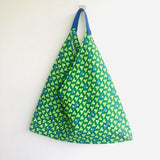 Colourful green tote bag , ooak origami bento bag , triangle fabric tote , eco friendly | Mt Fuji at spring - Jiakuma