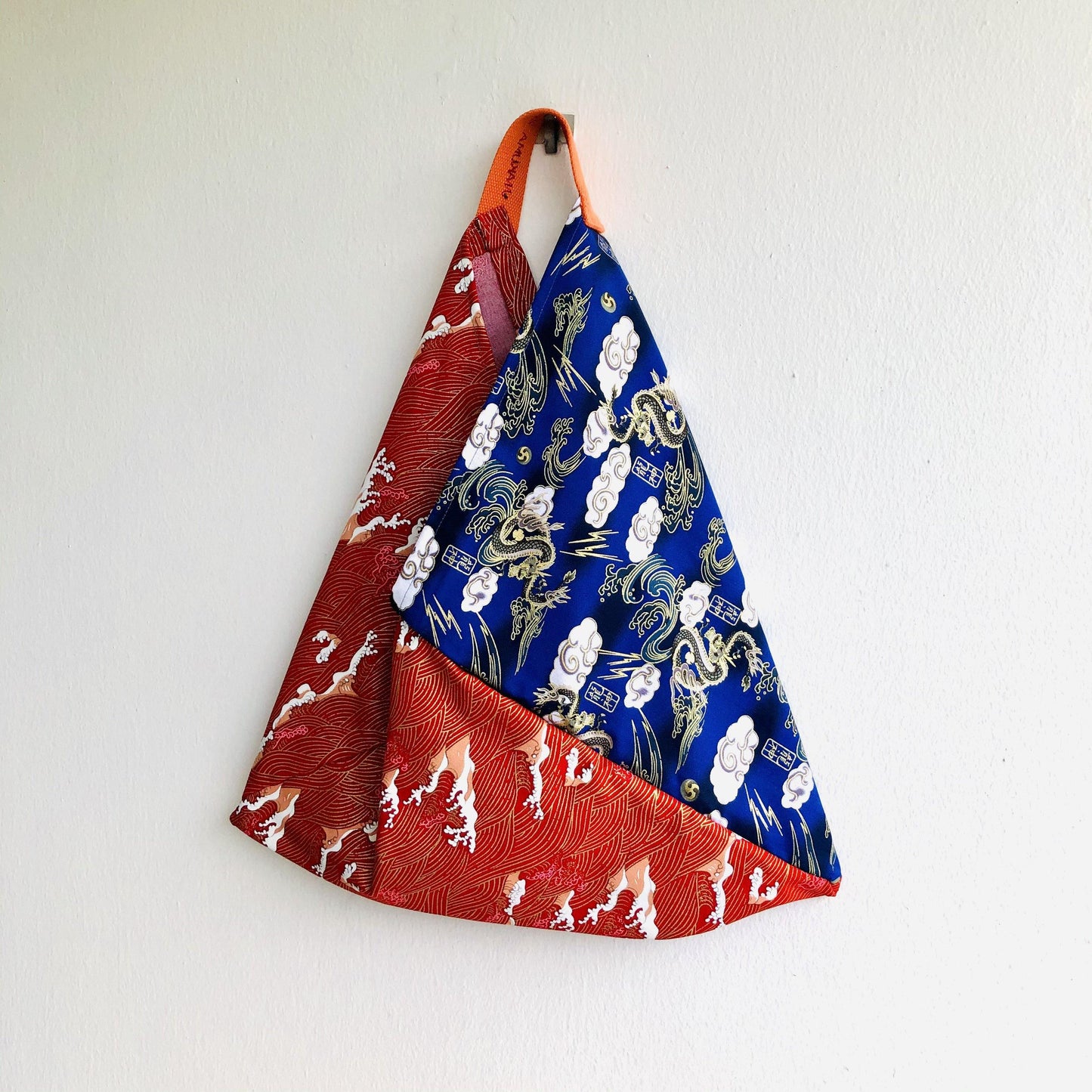 Origami shoulder bag , tote bento bag , colorful cool fabric bag | Red and blue lucky dragon - Jiakuma