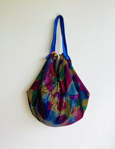 Origami sac bag , Japanese inspired shoulder bag , sequins colorful bag , handmade reversible sac bag | La disco