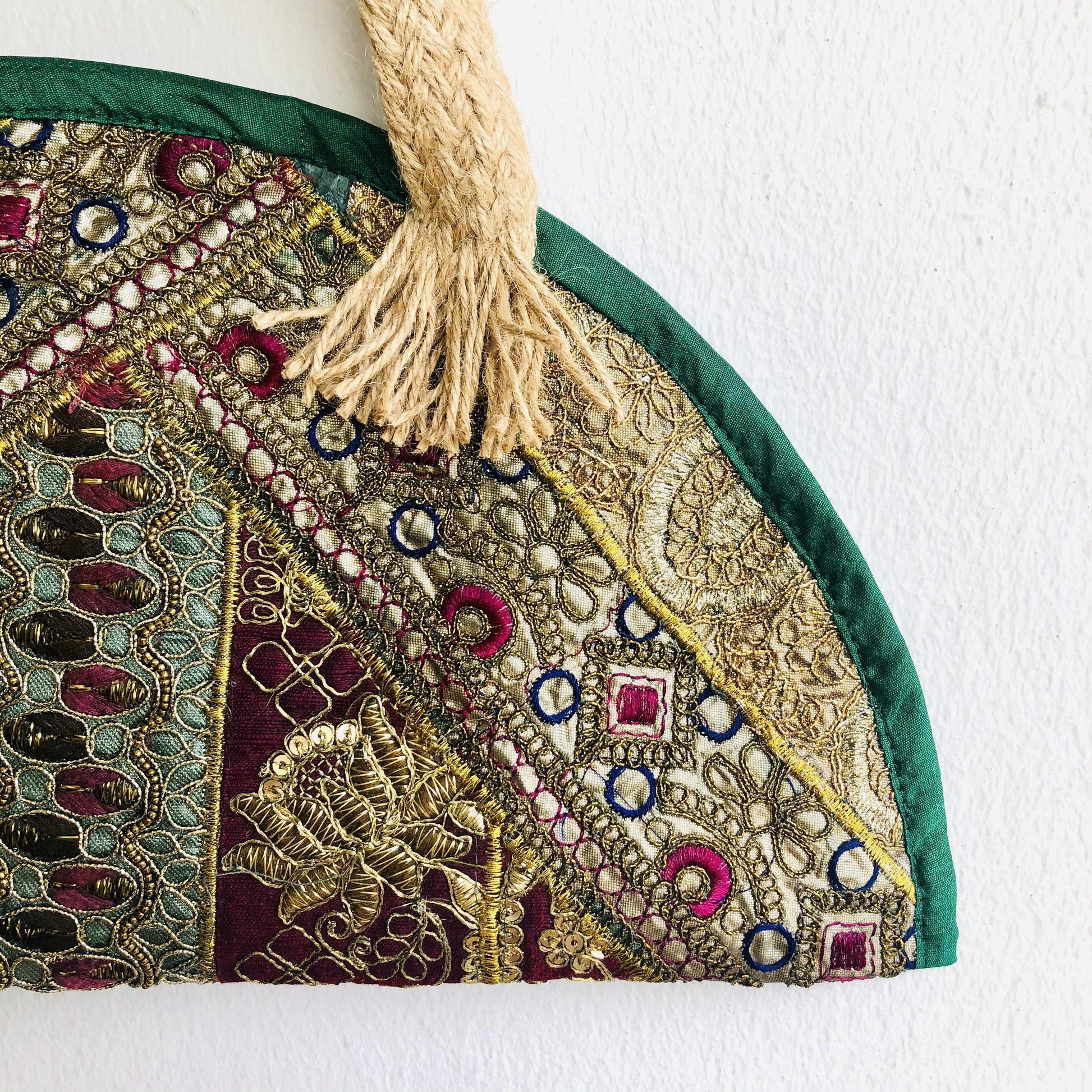 Shoulder Indian fabric small tote bag , handmade embroidery beautiful weekend bag | Karishma - Jiakuma