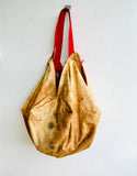 Colorful origami sac bag , fabric reversible bag , eco friendly shoulder Japanese inspired bag | Red lake & sand landscape