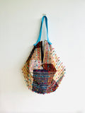 Origami sac shoulder bag , boho sac bag , reversible Japanese inspired bag | Spiky tassels