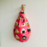 Small Japanese inspired bag , wrist knot fabric bag , reversible handmade cute bag | Onigiri