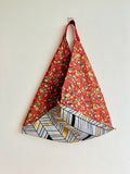 Origami bento bag , triangle tote bag , fabric shoulder bag , eco friendly Japanese inspired bag | Flowers in my building